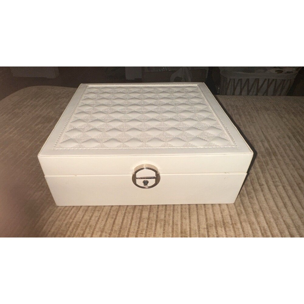 2 Layers Cream Jewelry Box Organizer Large Capacity Storage Case with Mirror